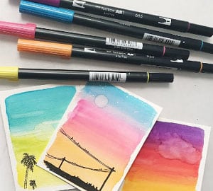 Sunset drawing with brush pen